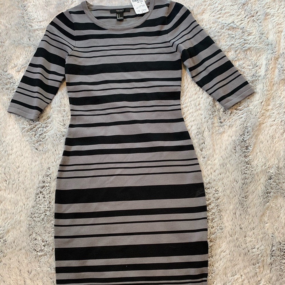 Fitted grey and black stripe dress